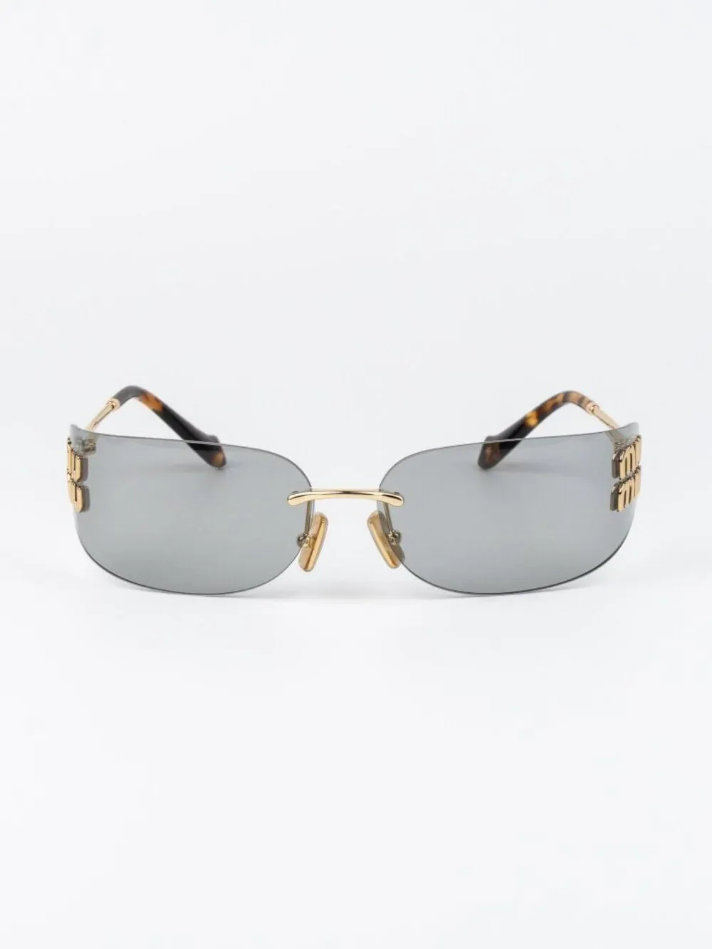 Miu Miu Women Sunglasses Gold Grey Rectangle Rimless MUA51S 5AK50K NEW AUTHENTIC